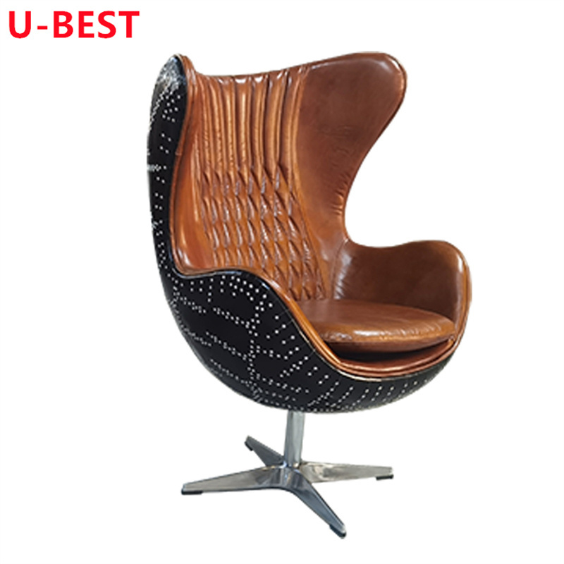 U-Best Retro Vintage Tilting Swivel Black Aluminium Aviation Egg Chair Living Room Armchair Designer Accent chair