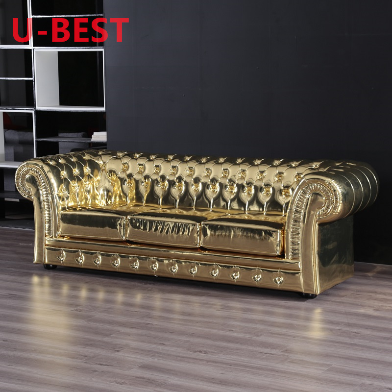 U-BEST Luxury Nordic House Furniture Gold Leather Couch Tufty Sofa Set Chesterfield Cream One Seater 2 Seated Velvet Sofa