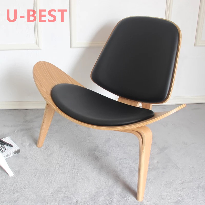 U-Best Bentwood Black Lounge Upholster Living Room Hans Wegner Style Wing Smiling Three-legged Shell Wood Chair