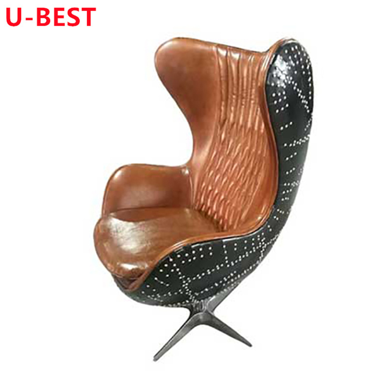 U-Best Retro Vintage Tilting Swivel Black Aluminium Aviation Egg Chair Living Room Armchair Designer Accent chair