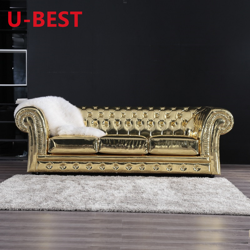 U-BEST Luxury Nordic House Furniture Gold Leather Couch Tufty Sofa Set Chesterfield Cream One Seater 2 Seated Velvet Sofa