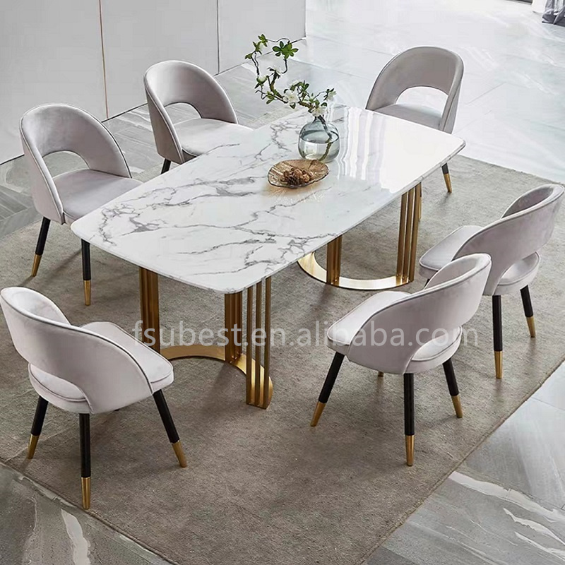 Modern natural marble dining tables Modern Rectangular stainless steel large apartment dining table