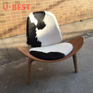 U-Best Bentwood Black Lounge Upholster Living Room Hans Wegner Style Wing Smiling Three-legged Shell Wood Chair