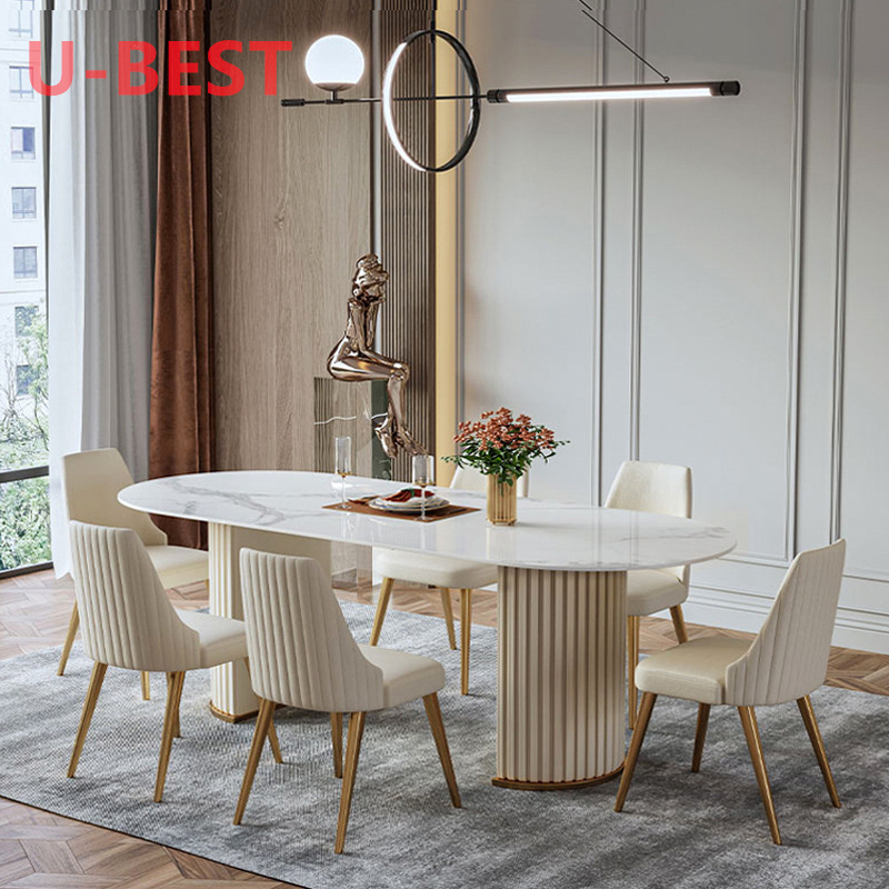 2022 New Modern Italian Dining Room Furniture Dining Table 6 Chairs Modern Luxury Long Shine Marble Table