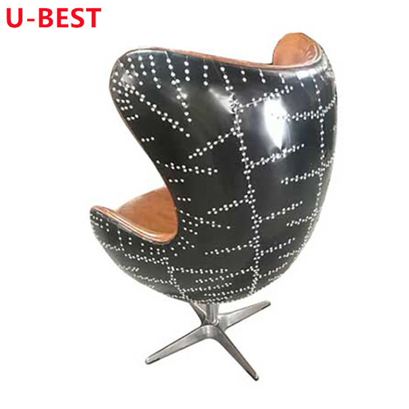 U-Best Retro Vintage Tilting Swivel Black Aluminium Aviation Egg Chair Living Room Armchair Designer Accent chair