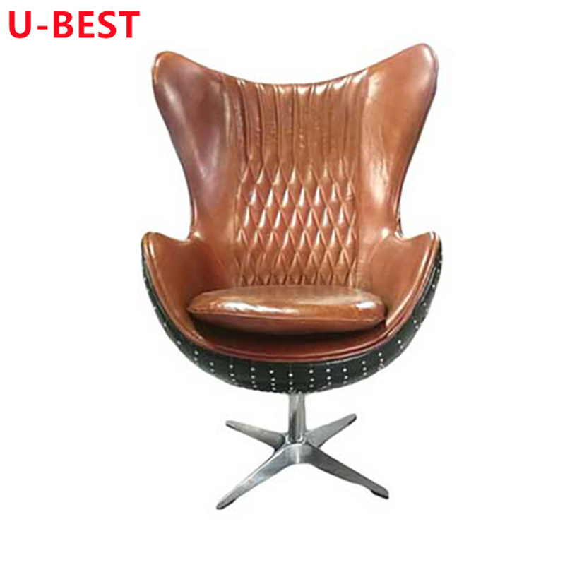 U-Best Retro Vintage Tilting Swivel Black Aluminium Aviation Egg Chair Living Room Armchair Designer Accent chair