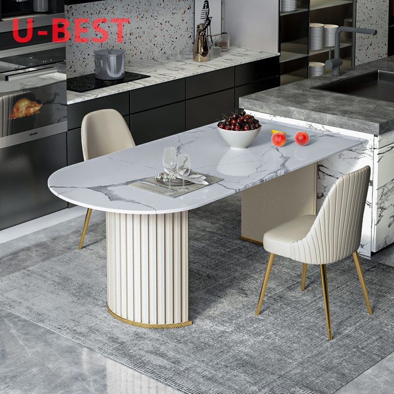 2022 New Modern Italian Dining Room Furniture Dining Table 6 Chairs Modern Luxury Long Shine Marble Table