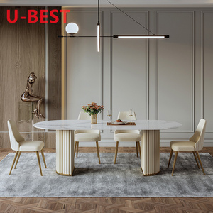 2022 New Modern Italian Dining Room Furniture Dining Table 6 Chairs Modern Luxury Long Shine Marble Table