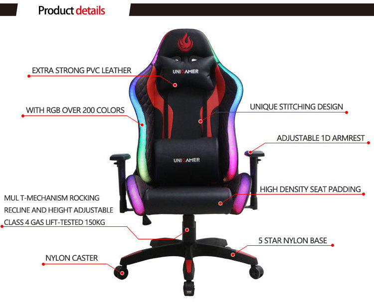 Luxury Gaming Gamer Computer Chair Massage Pu Leather Led Rgb Scorpion Gaming Chair