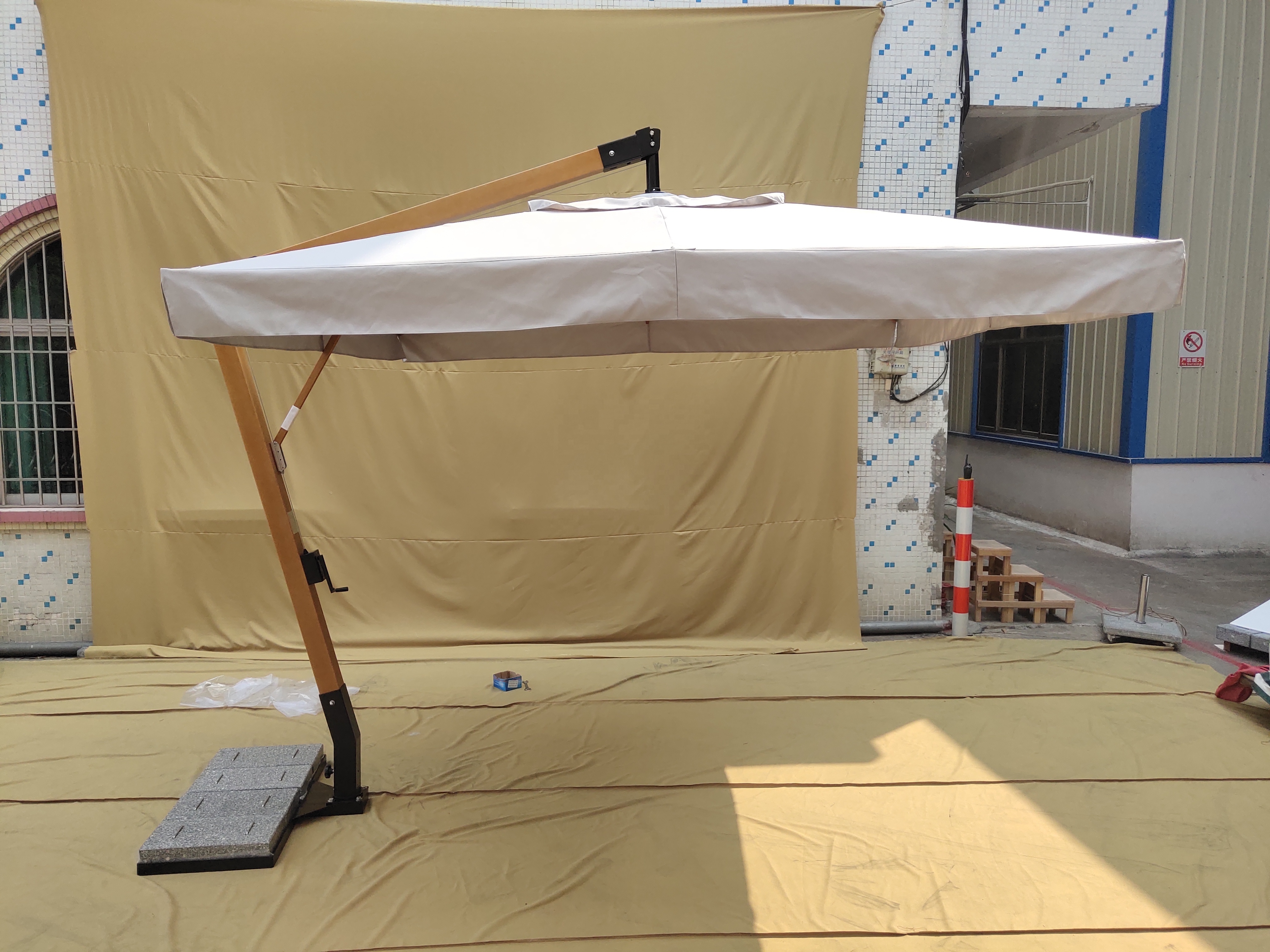 10ft Square Commercial Offset Hanging Polyester Beige Color Market Patio Cantilever Umbrella