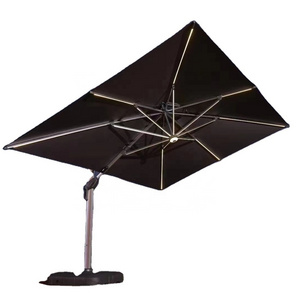 Large Square High Quality LED Lights Aluminum Commercial Patio Garden Solar Market Umbrella