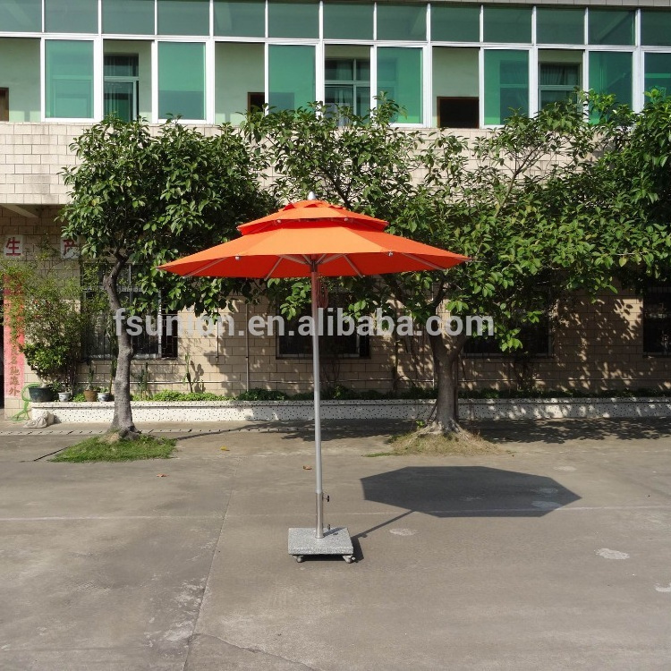 two tiers Swimming Pool Strong Wind Resistant 48mm Wooden Outdoor Umbrella high quantity alum Patio Umbrella