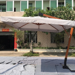 Giant Wooden Hanging Patio Umbrella with Granite Base