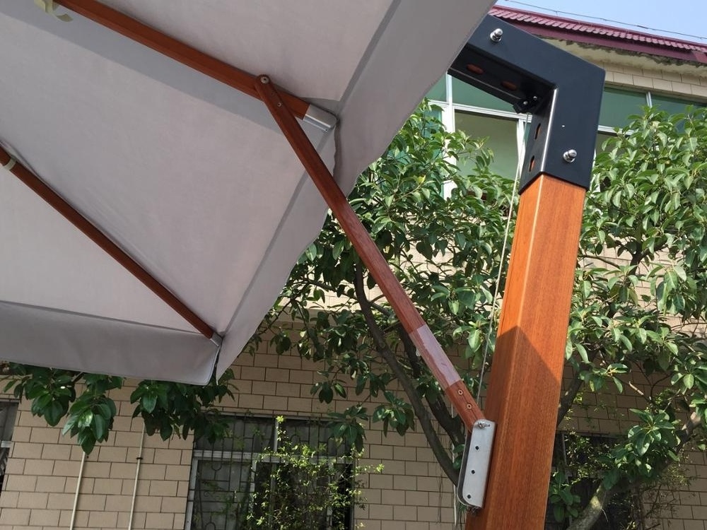 Giant Wooden Hanging Patio Umbrella with Granite Base