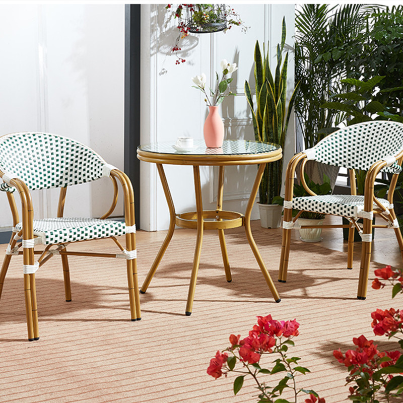 Factory customization Garden Patio Furniture Bar Aluminum Rattan French Bistro Chair Table For Sale