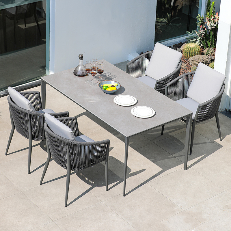 Dinning Table Set 6 Chairs Dining Room Furniture Patio Garden Terrace Furniture Rattan Rope Chair Set outdoor