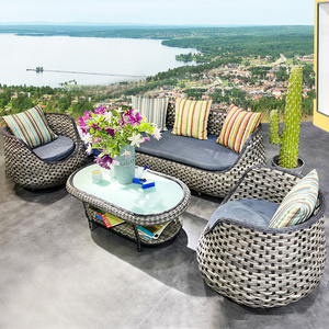 Hot sale grey cushion luxury comfortable wicker pe rattan outdoor 4 pieces sofa furniture