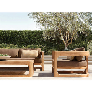 Minimalist  modern natural color comfortable  deep seating  wood garden  furniture teak 3 seat sofa