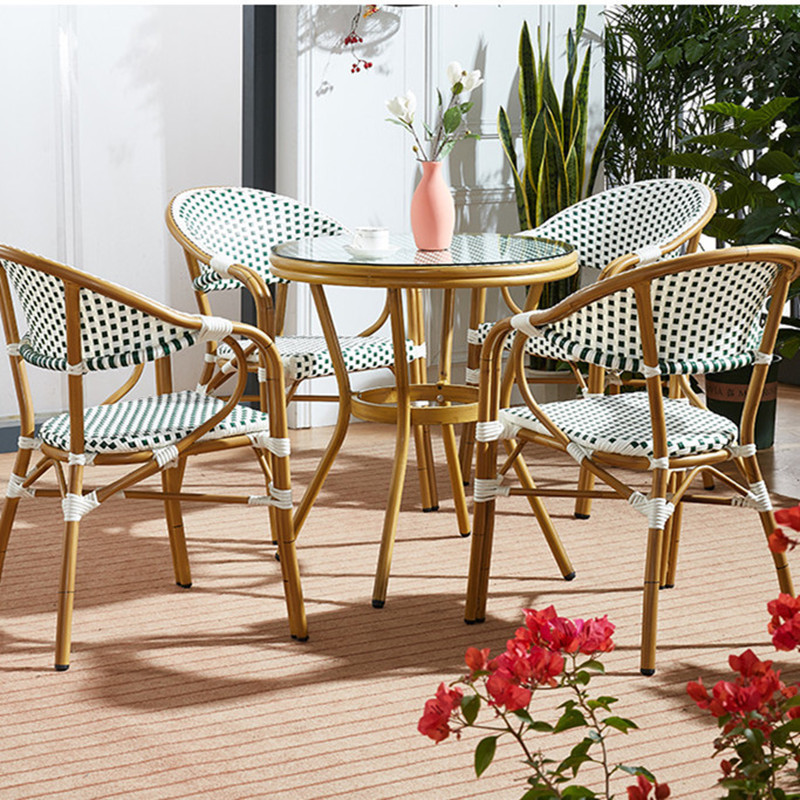 Factory customization Garden Patio Furniture Bar Aluminum Rattan French Bistro Chair Table For Sale