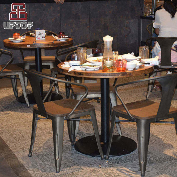 Hot sale custom durable industrial wood commercial project dining hotel cafe restaurant furniture table and chair