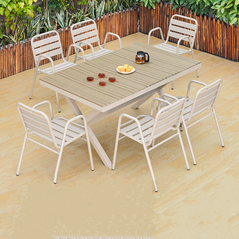 Customizable aluminum alloy frame modern Leisure table and chair sets for Outdoor Furniture 7 pieces