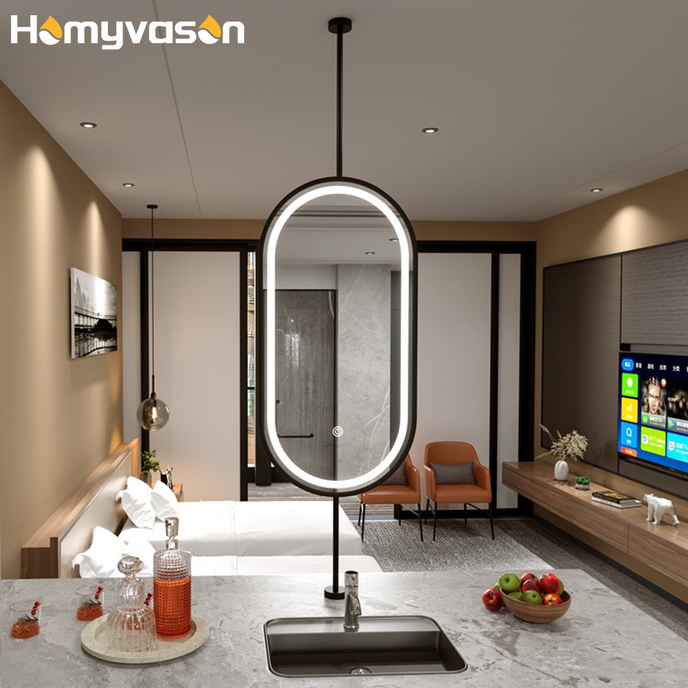 Customized Wholesale Touch Switch Vanity Oval Hanging Bathroom Ceiling Smart Led Mirror With Led Lights