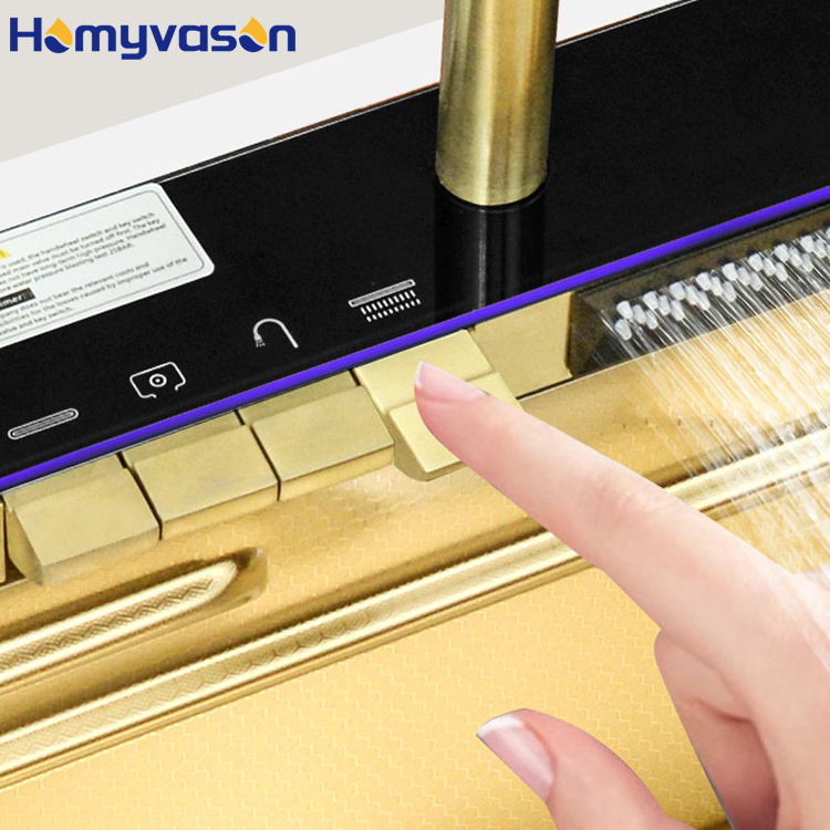 Luxury 304 Stainless Steel Led Nano Honeycomb Modern Sink Piano Key Gold Multifunctional Smart Waterfall Digital Kitchen Sink