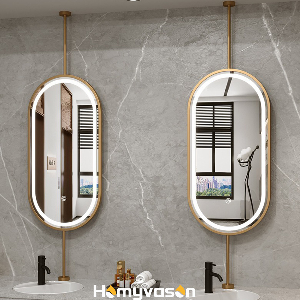 Customized Wholesale Touch Switch Vanity Oval Hanging Bathroom Ceiling Smart Led Mirror With Led Lights