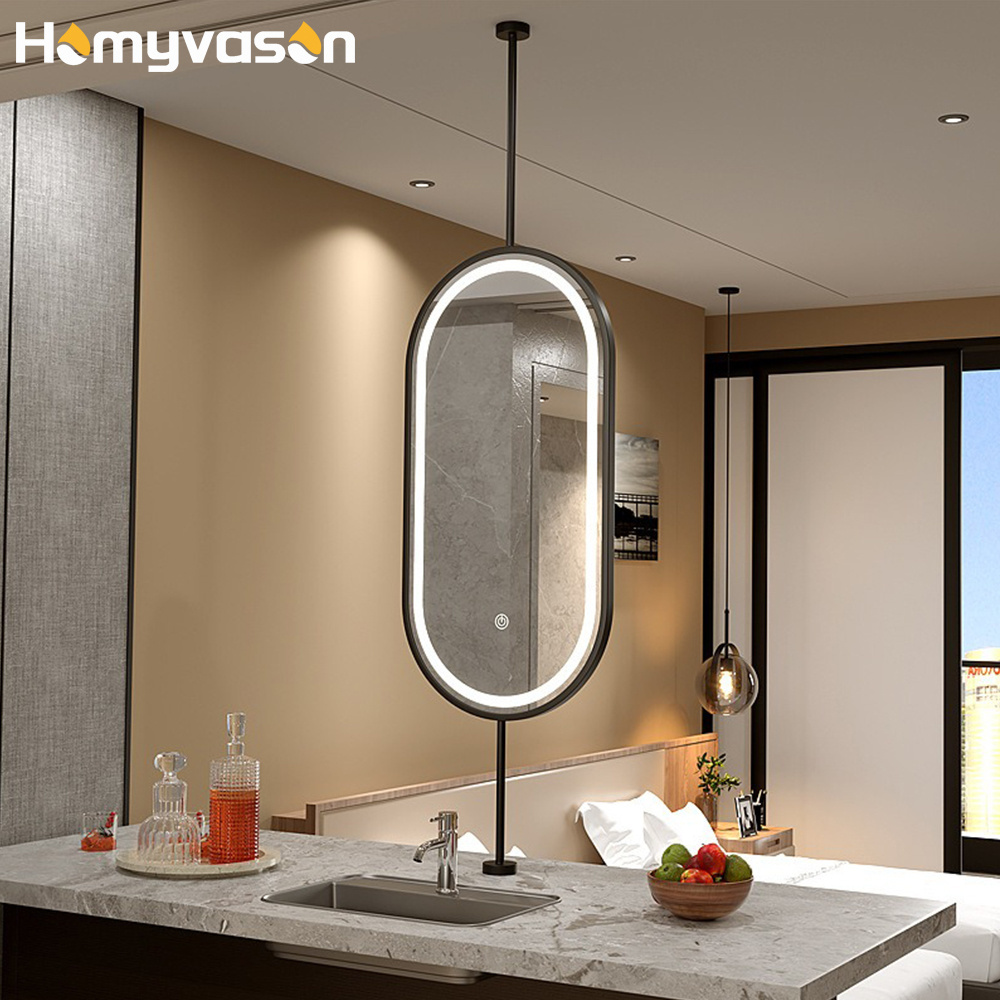 Customized Wholesale Touch Switch Vanity Oval Hanging Bathroom Ceiling Smart Led Mirror With Led Lights