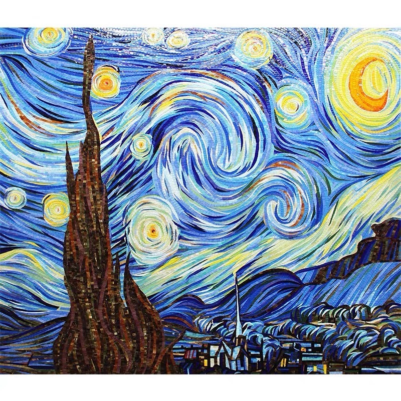 Van Gogh Starry Sky Ice Jade Crystal Mosaic Cut Painting Puzzle Living Room Entrance Hallway Wall Mosaic