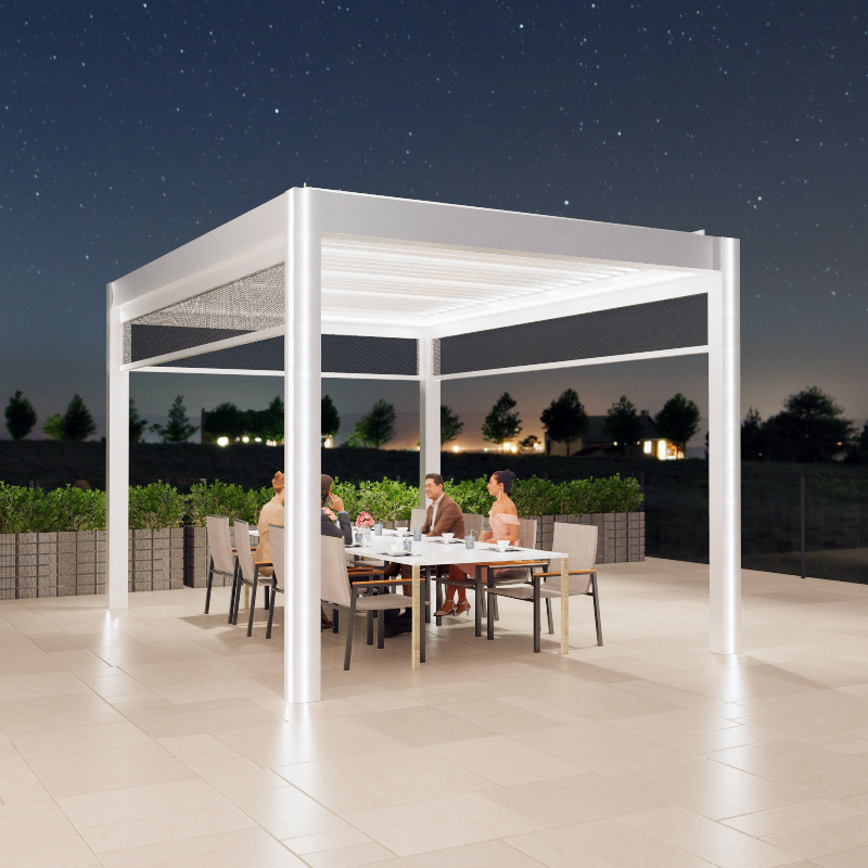 Outdoor Roller Shades Sunproof Waterproof Aluminium Louvre Pergola with Outdoor Roller Blinds