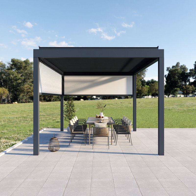 Patio aluminum louver pergola with adjustable sunscreen loved pergola with screen curtains gazebo