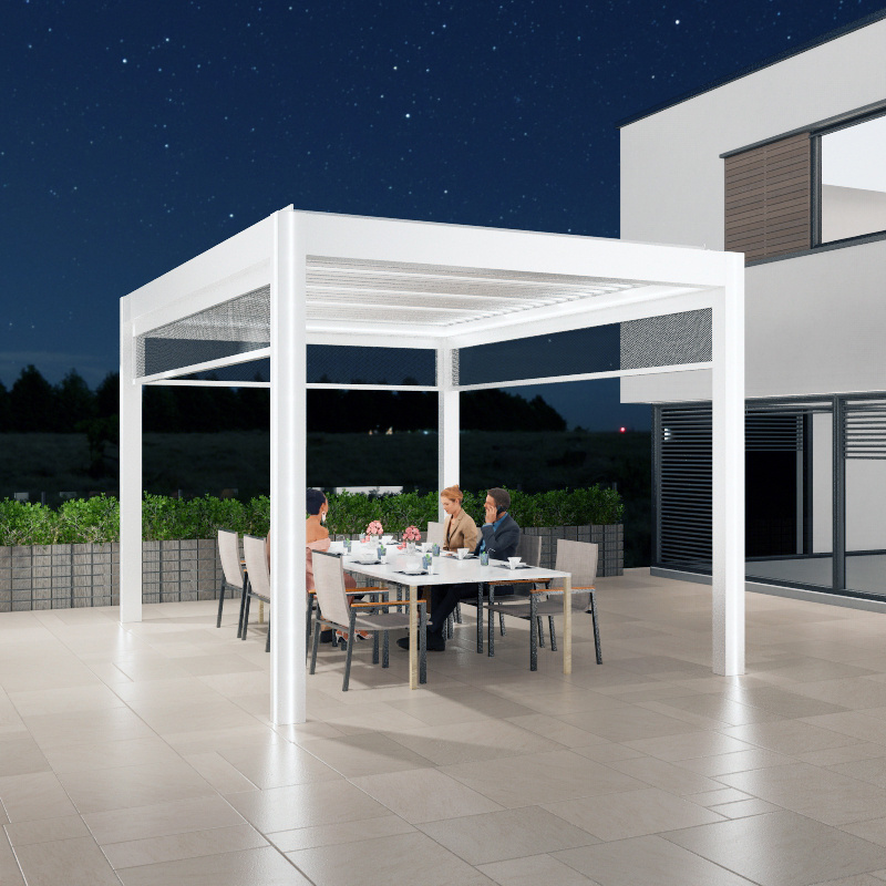 Outdoor Roller Shades Sunproof Waterproof Aluminium Louvre Pergola with Outdoor Roller Blinds