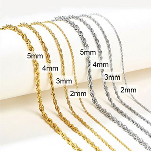 2mm 3mm 4mm 5mm DIY Stainless Steel Gold  Plated Vermeil Thin Rope Chain Necklace Twisted Rope Gold Chain