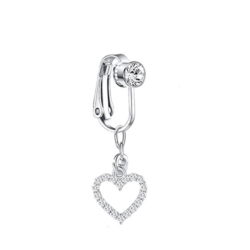 WANTI wholesale fake belly button ring cute heart shape rosy design clip on belly ring non piercing body jewelry