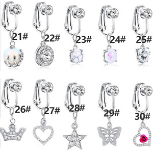 WANTI wholesale fake belly button ring cute heart shape rosy design clip on belly ring non piercing body jewelry