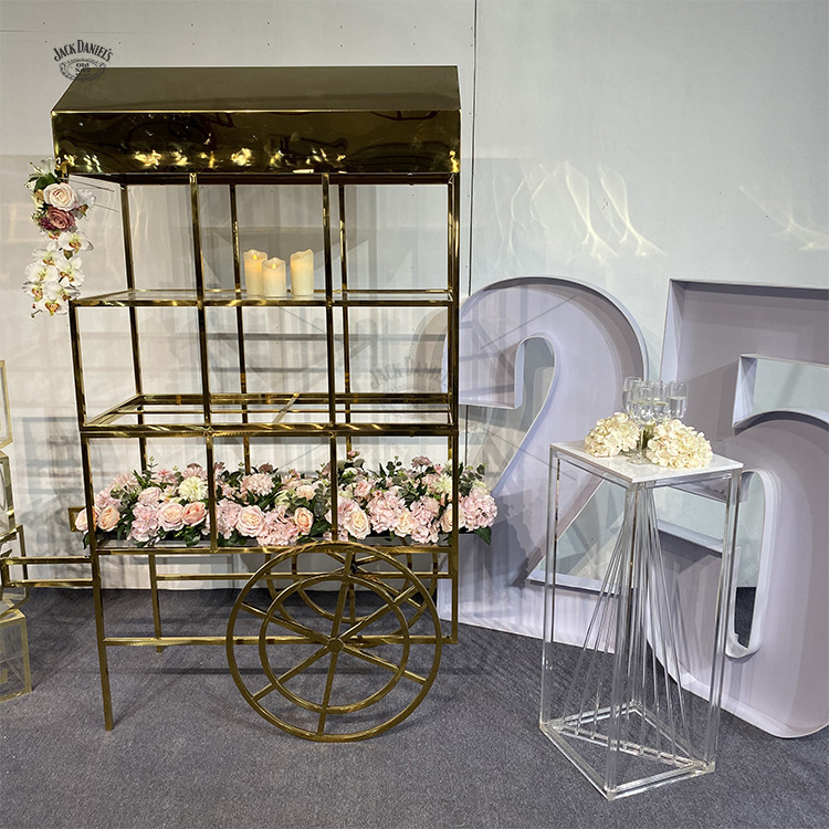 Hot New Design Metal Luxury Candy Cart With Wheels Wedding Candy Cart Party Decoration