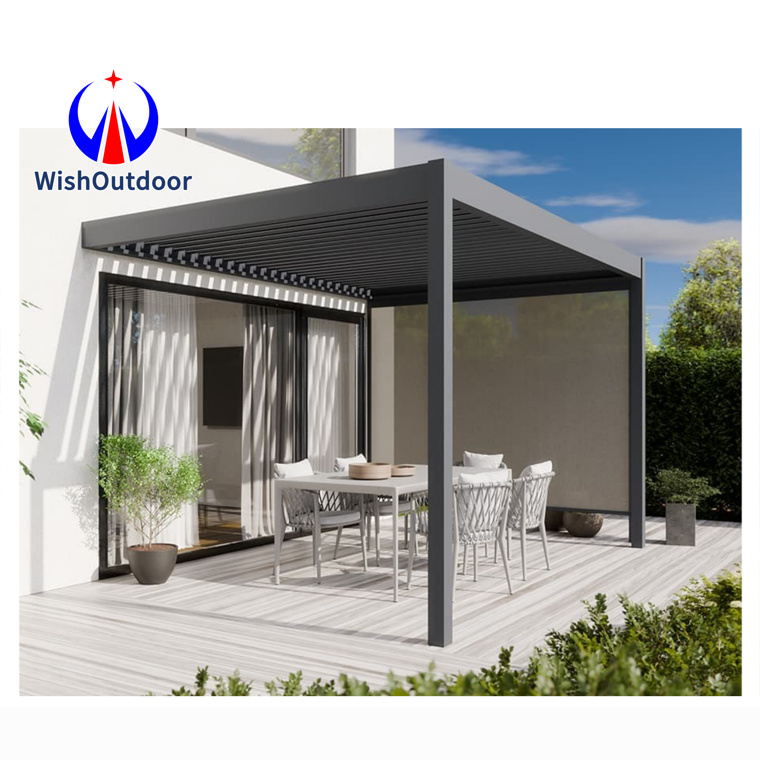 Smart Pergola Aluminium garden pavilion Pergola Motorised Outdoor Gazebo Customized Retractable Flipped Pergola