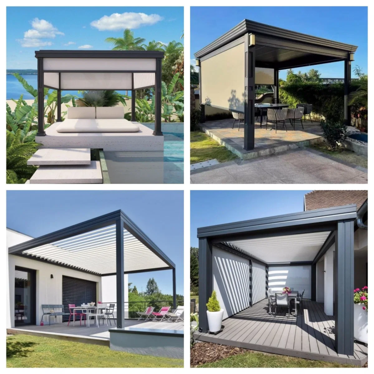 Garden Aluminium Pergola with led light Factory Custom Waterproof Retractable Pergola Outdoor gazebo