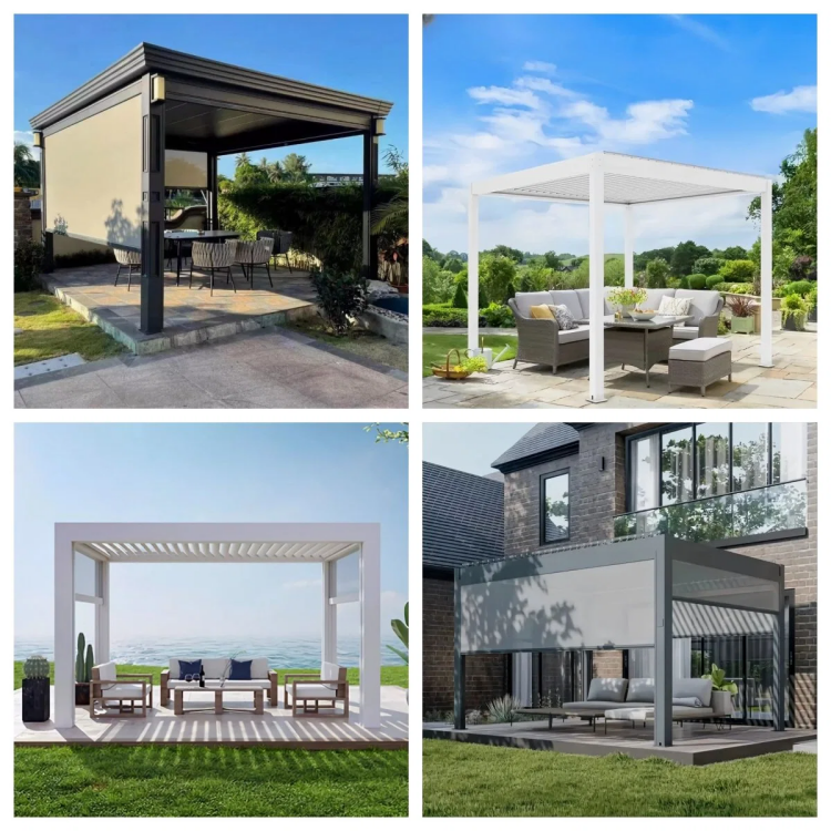 Garden Aluminium Pergola with led light Factory Custom Waterproof Retractable Pergola Outdoor gazebo