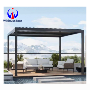 Waterproof Aluminium Louvered Awning Roof Design For Modern Outdoor Pergola Garden Remote Control Gazebo