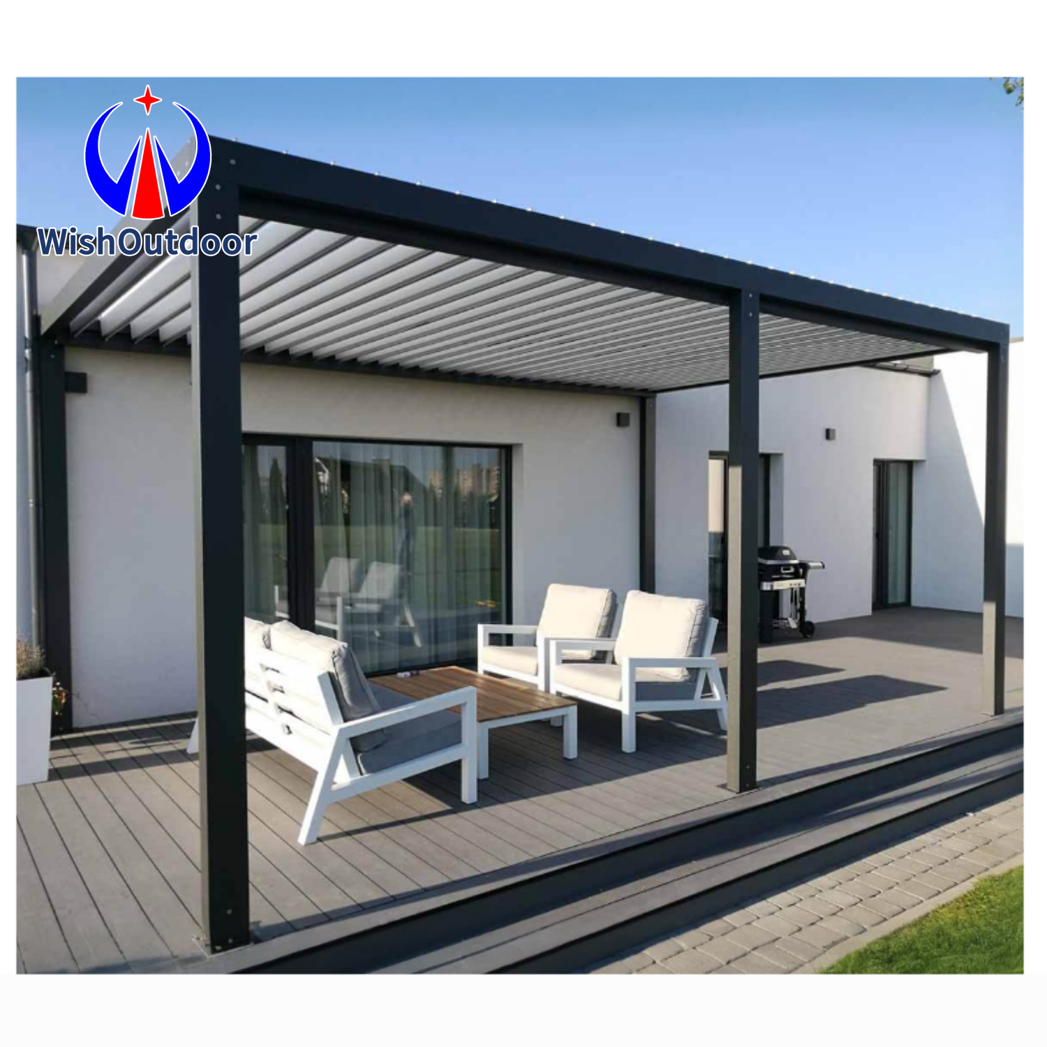 Outdoor Garden Aluminium Retractable Bioclimatic Pergola Garden curtain waterproof gazebo Hot Sale For Sunshade