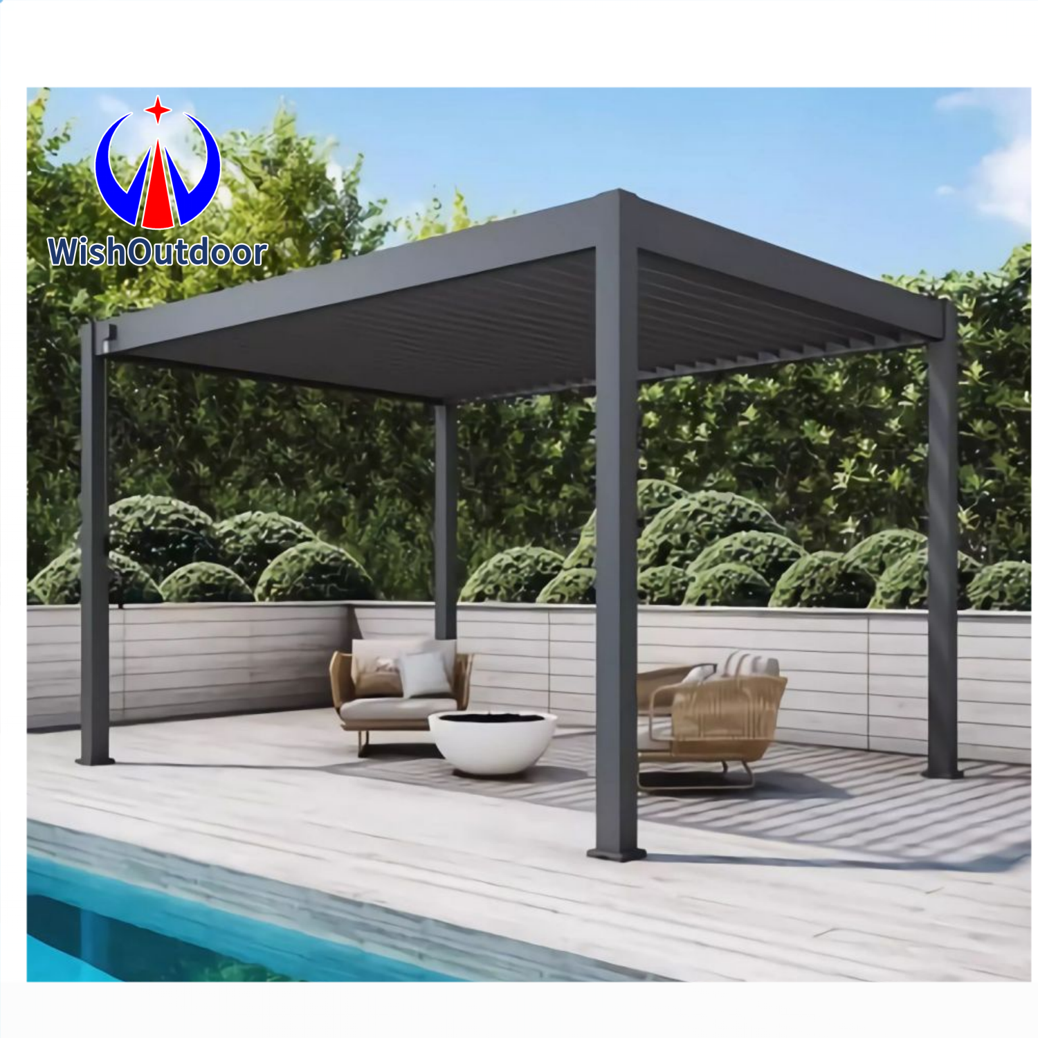 Aluminium garden pavilion Pergola Opening sun roof electric aluminum pergola louver Garden curtain waterproof gazebo