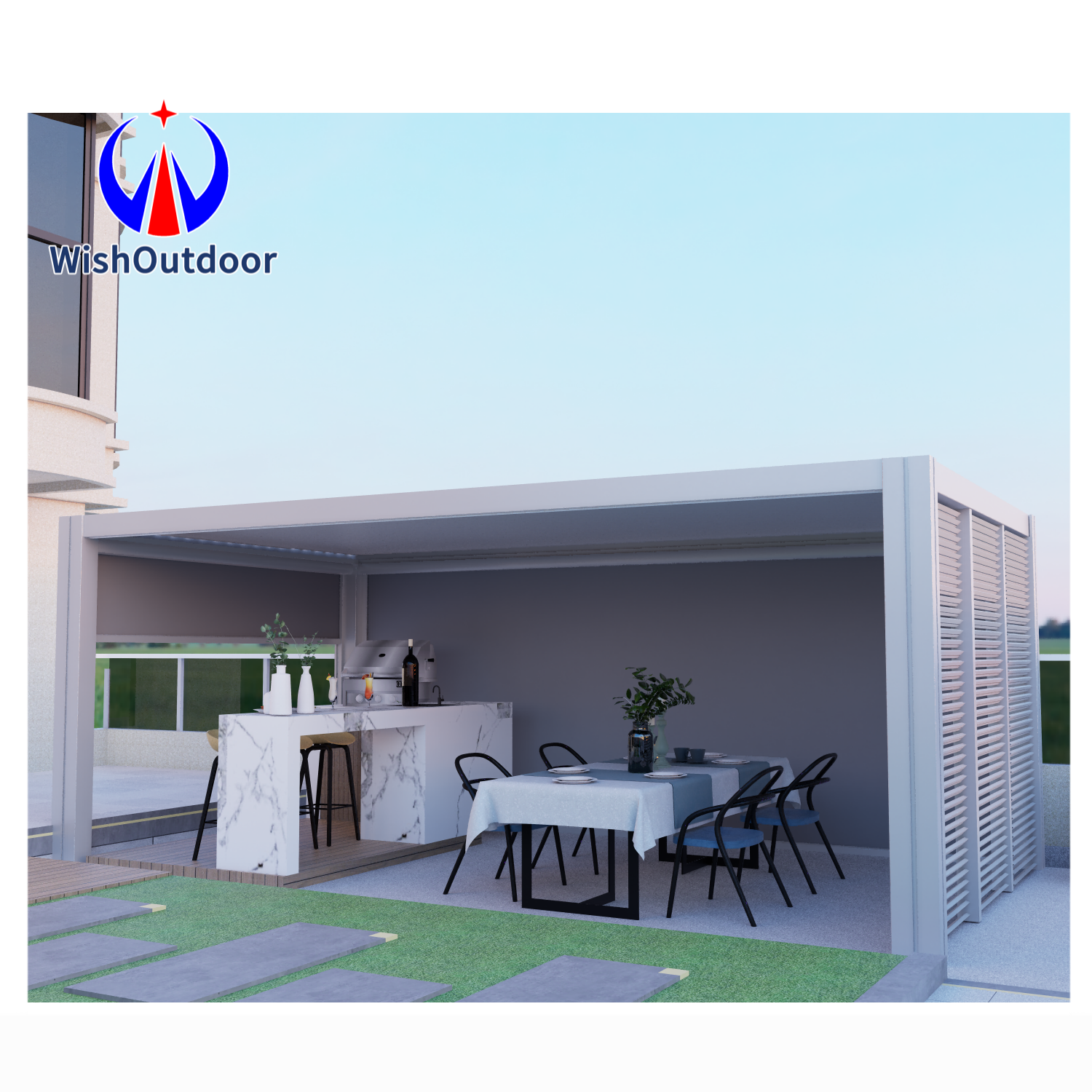 Pergola Aluminium Outdoor Waterproof Gazebo Bioclimatic Motorised Pergola Garden Metal Sun Shade Gazebo