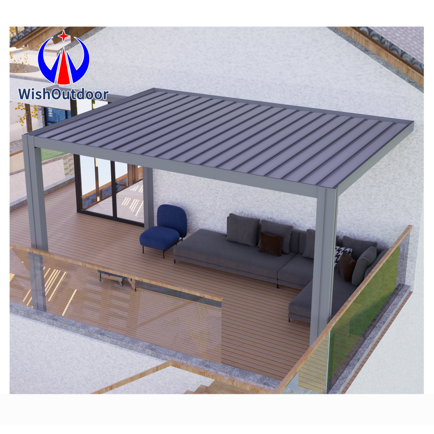 Aluminum Waterproof Pergola Outdoor Automatic Pergola Electric Adjustable Louver Roof Gazebo Patio Bioclimatic Pergola