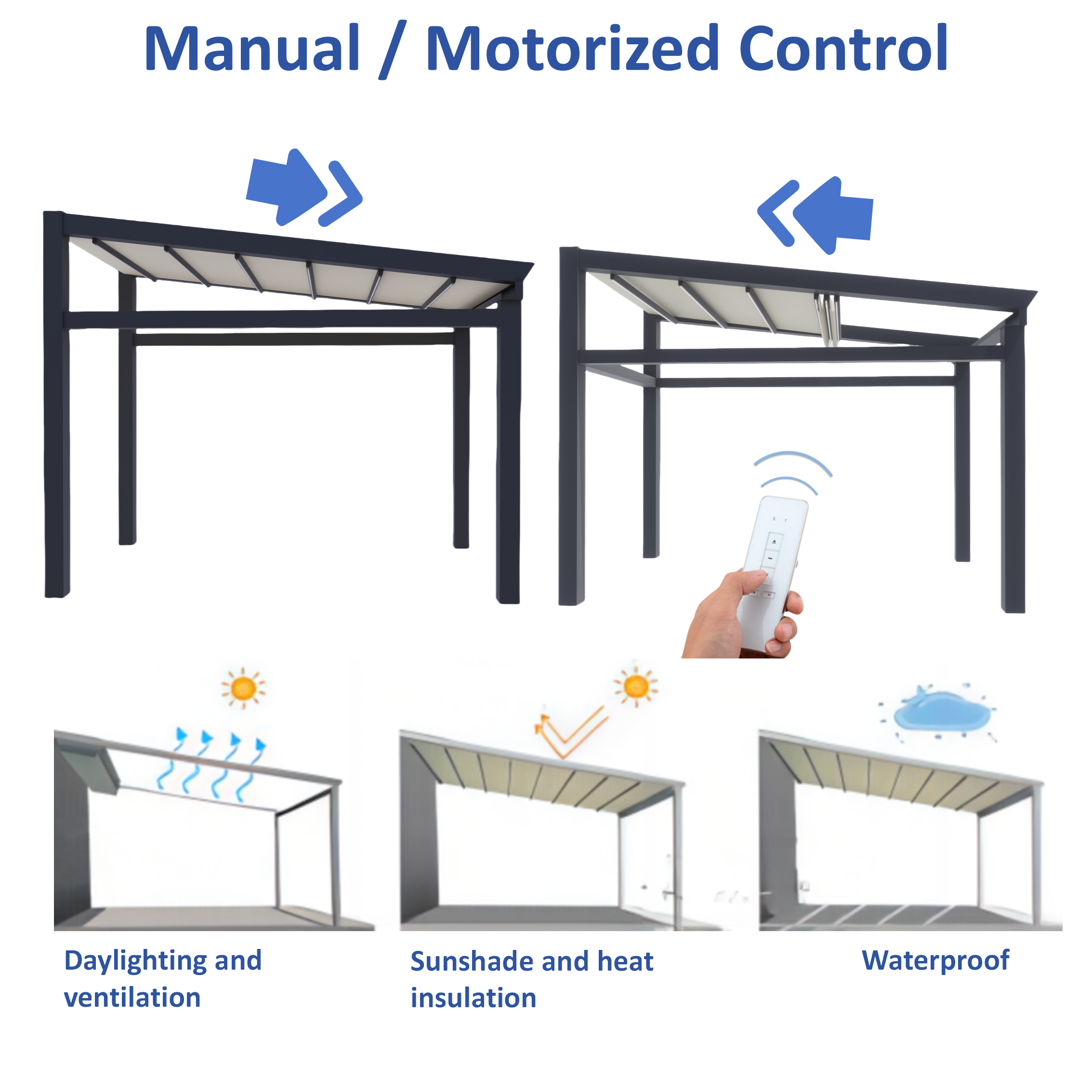 Outdoor Motorized Aluminium Retractable Awning  Retractable Roof Pergola Gazebos Motorized  With Sun Shade Canopy