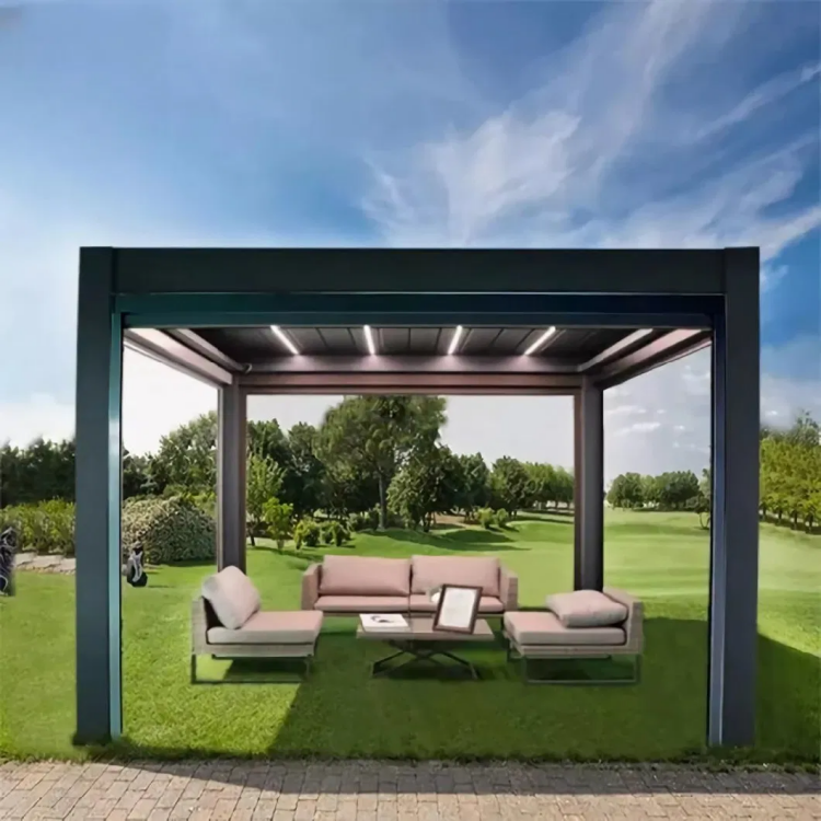 Aluminium garden pavilion Pergola Outdoor Motorized Retractable Pergola Hot Sale Custom Size Patio Canopy