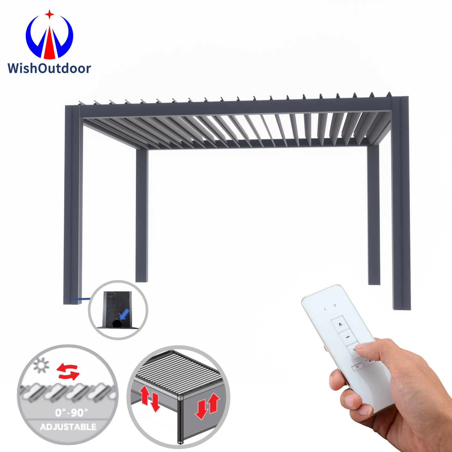 Patio Electric Aluminum Pergola Garden  Building Metal PVC Pergola  Outdoor Louver Roof Gazebo Waterproof Pavilion