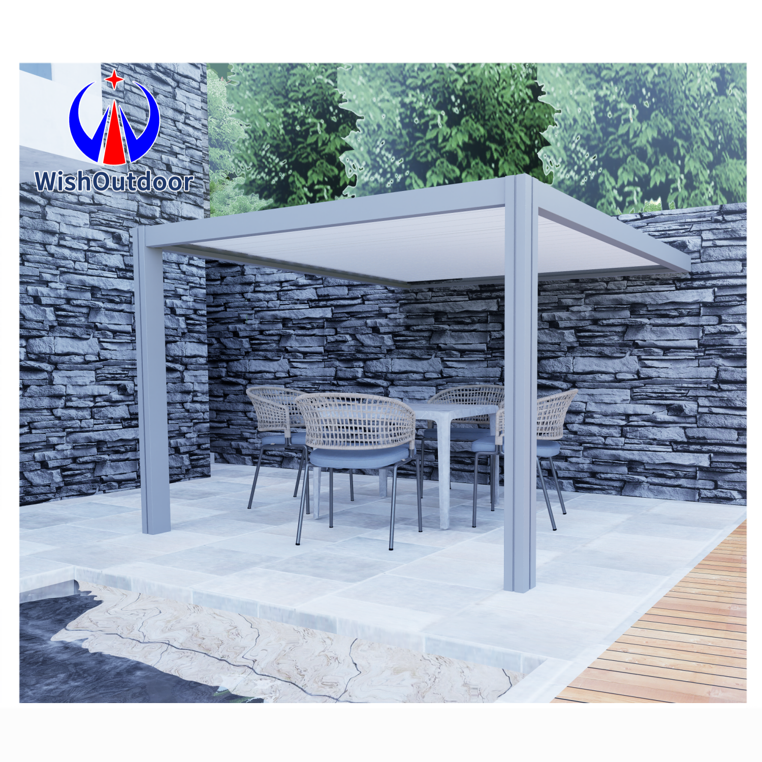 Garden Electric Opening Bioclimatica Pergola Outdoor Aluminium Waterproof Pergola Motorized Louvred Roof Metal Gazebo