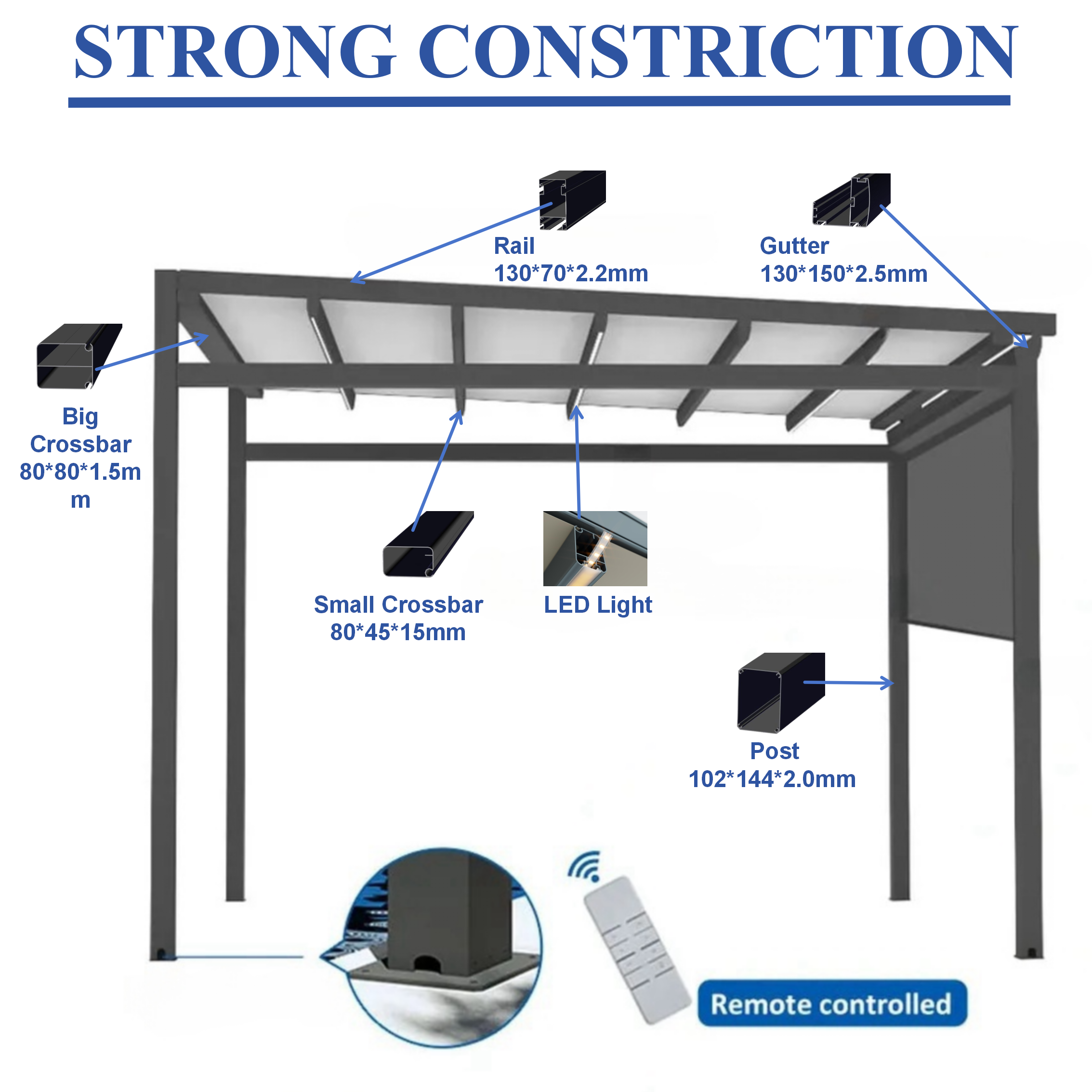 Outdoor Motorized Aluminium Retractable Awning  Retractable Roof Pergola Gazebos Motorized  With Sun Shade Canopy